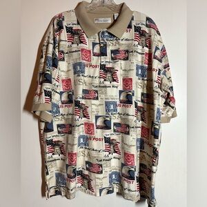 American‎ Summer USA Postage Stamp Print Men's Polo Shirt, Size XL (243)